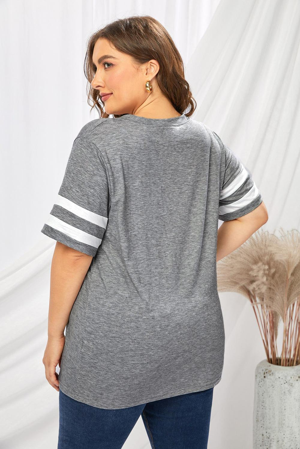Plus Size Striped V-Neck Tee Shirt - BELLATRENDZ