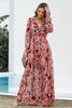 Floral Frill Trim Flounce Sleeve Plunge Maxi Dress - BELLATRENDZ