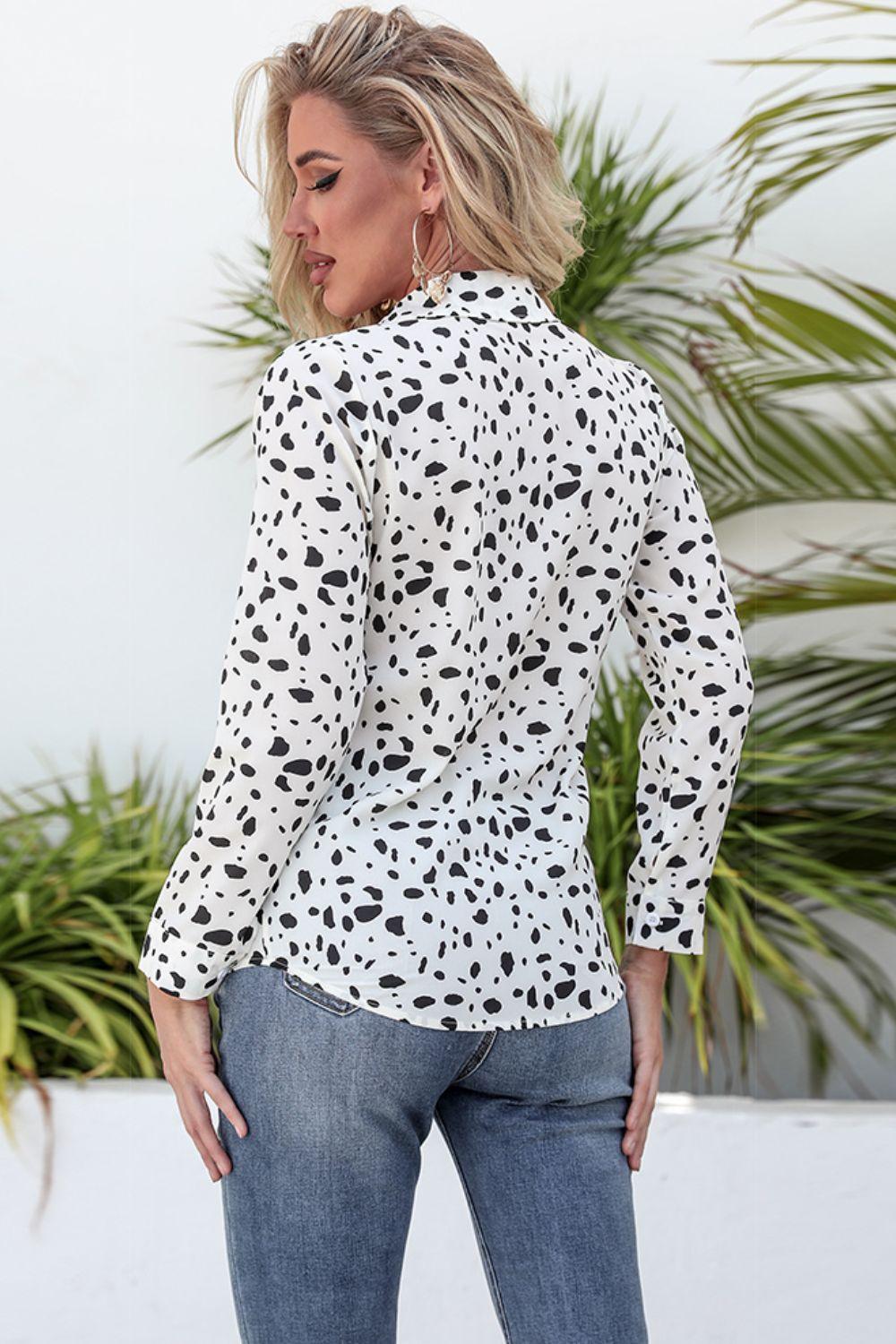 Animal Print Curved Hem Button-Up Shirt - BELLATRENDZ