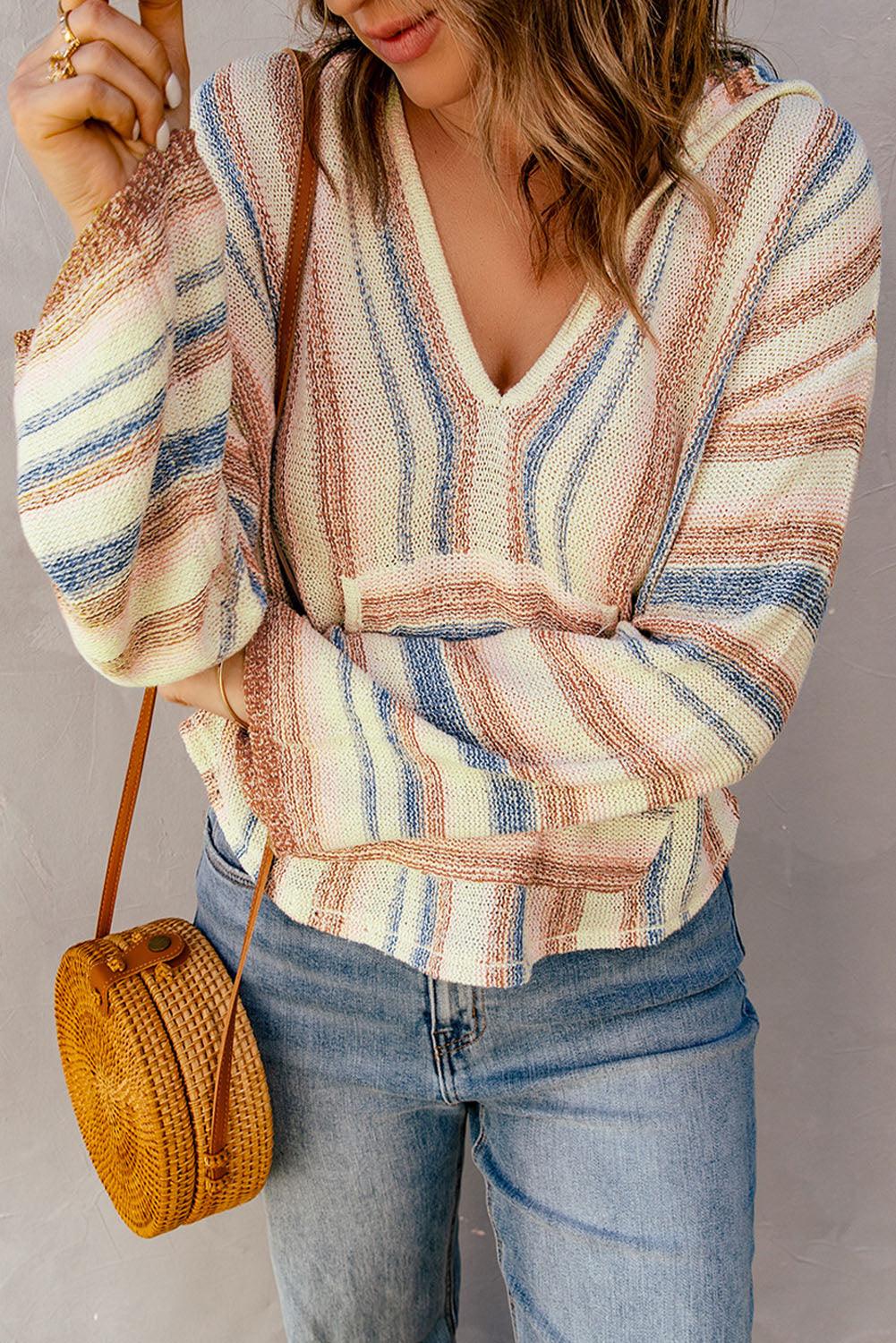 Striped Hooded Sweater with Kangaroo Pocket - BELLATRENDZ