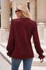 Notched Neck Flounce Sleeve Blouse