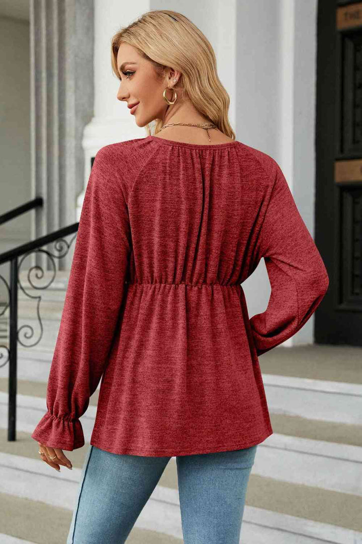 Round Neck Flounce Sleeve Blouse