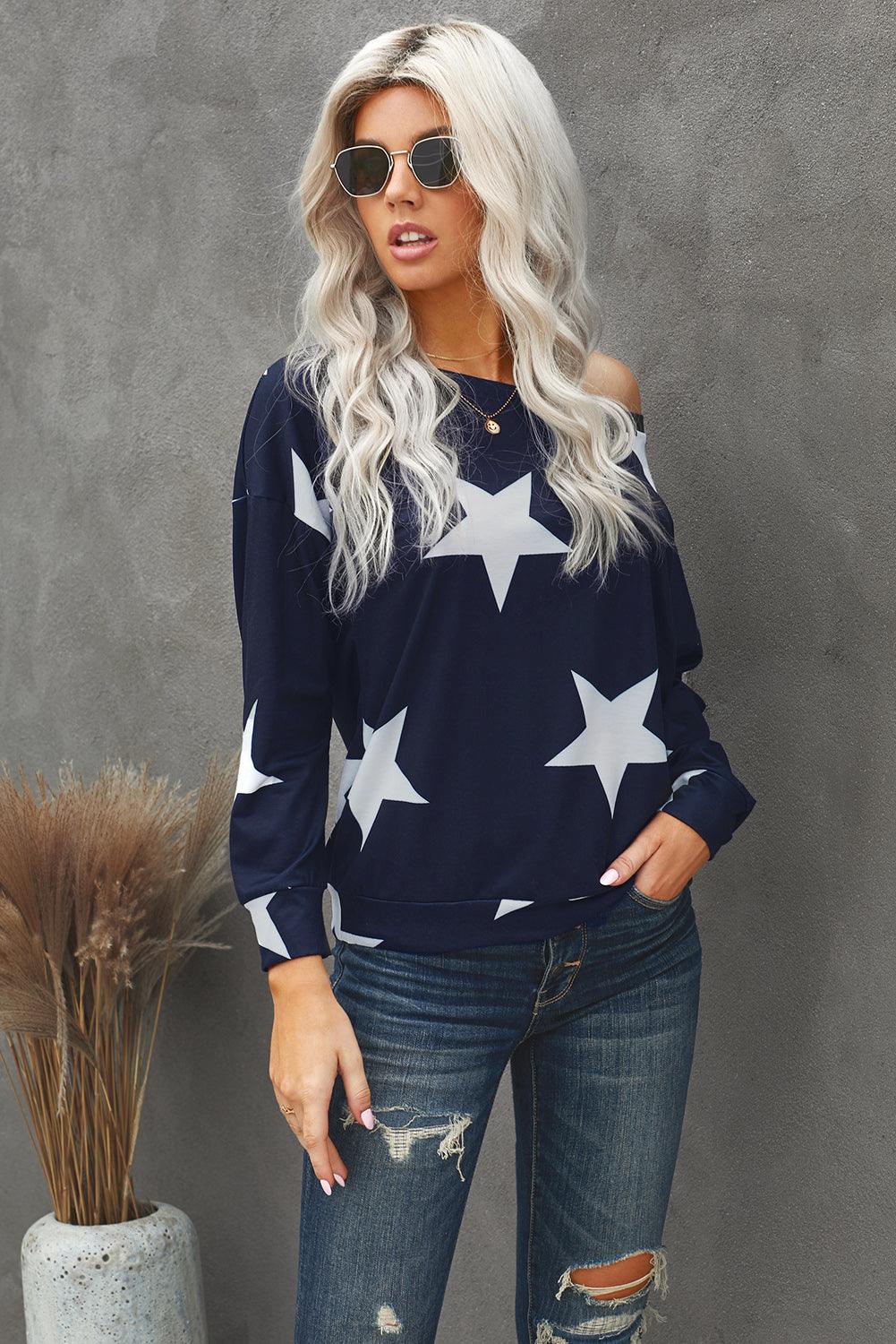 Star Print Long Sleeve Sweatshirt - BELLATRENDZ