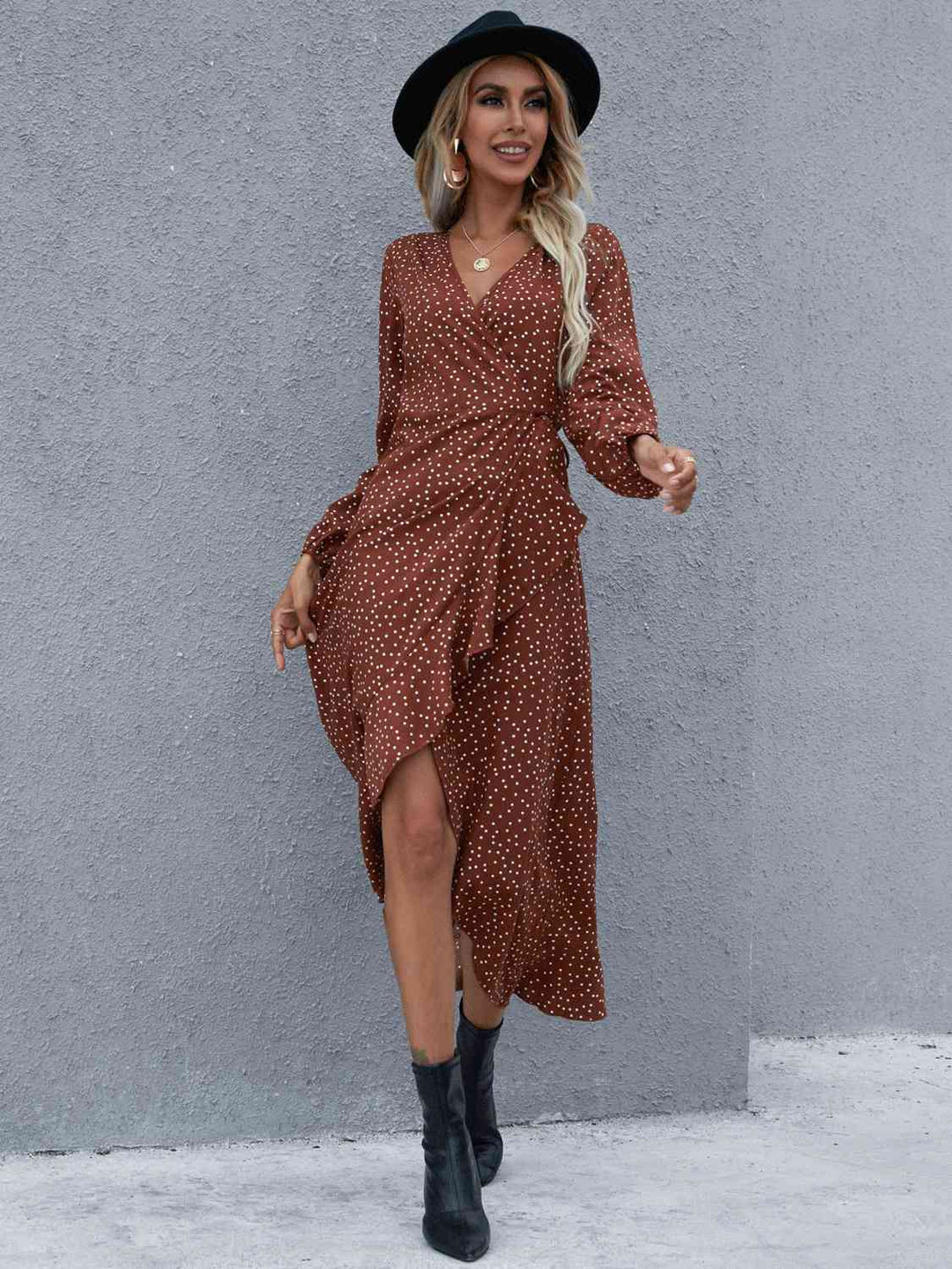 Surplice Neck Ruffled Midi Dress