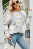 Daisy Print Openwork Round Neck Sweater - BELLATRENDZ