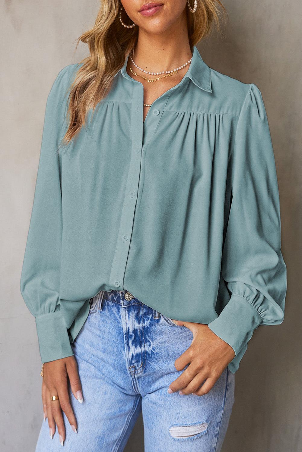 Gathered Detail Puff Sleeve Shirt - BELLATRENDZ