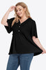 Plus Size Buttoned V-Neck Frill Trim Babydoll Blouse