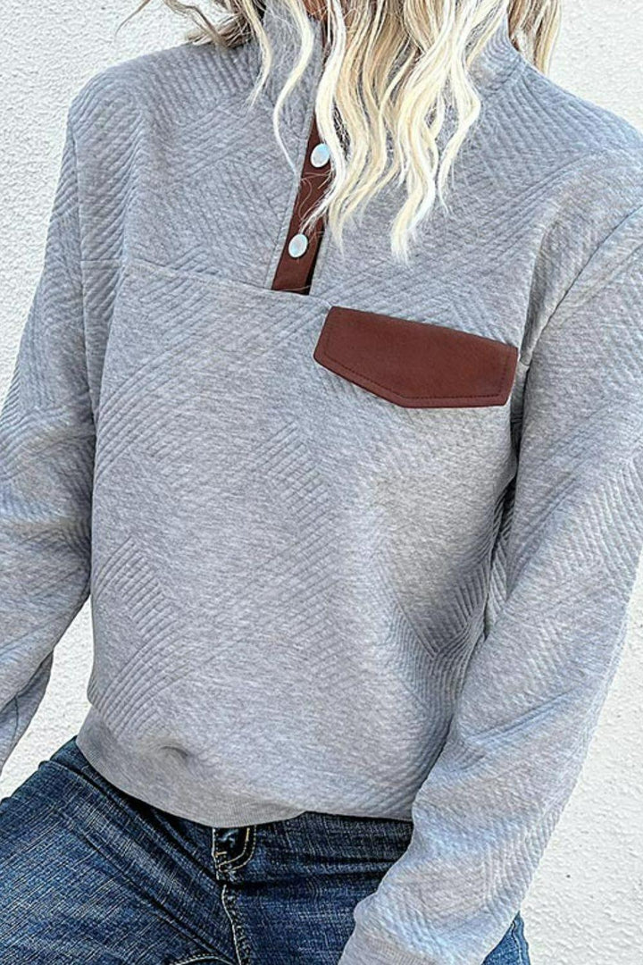 Contrast Ribbed Quarter-Snap Sweatshirt - BELLATRENDZ