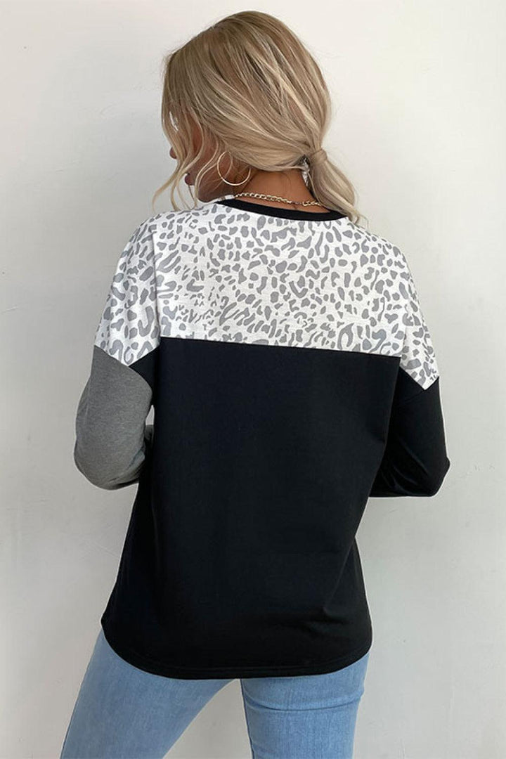 Leopard Color Block Pullover - BELLATRENDZ