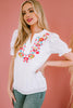 Embroidered Notched Neck Flounce Sleeve Top