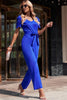 Belted Puff Sleeve V-Neck Jumpsuit - BELLATRENDZ