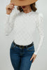 Round Neck Eyelet Long Sleeeve Blouse