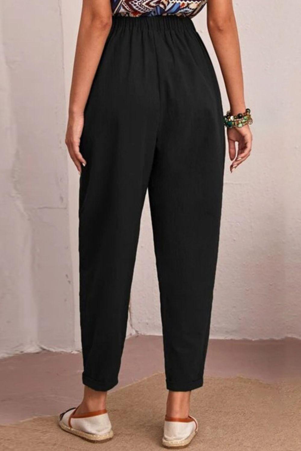 Elastic Waist Pocket Tapered Pants - BELLATRENDZ