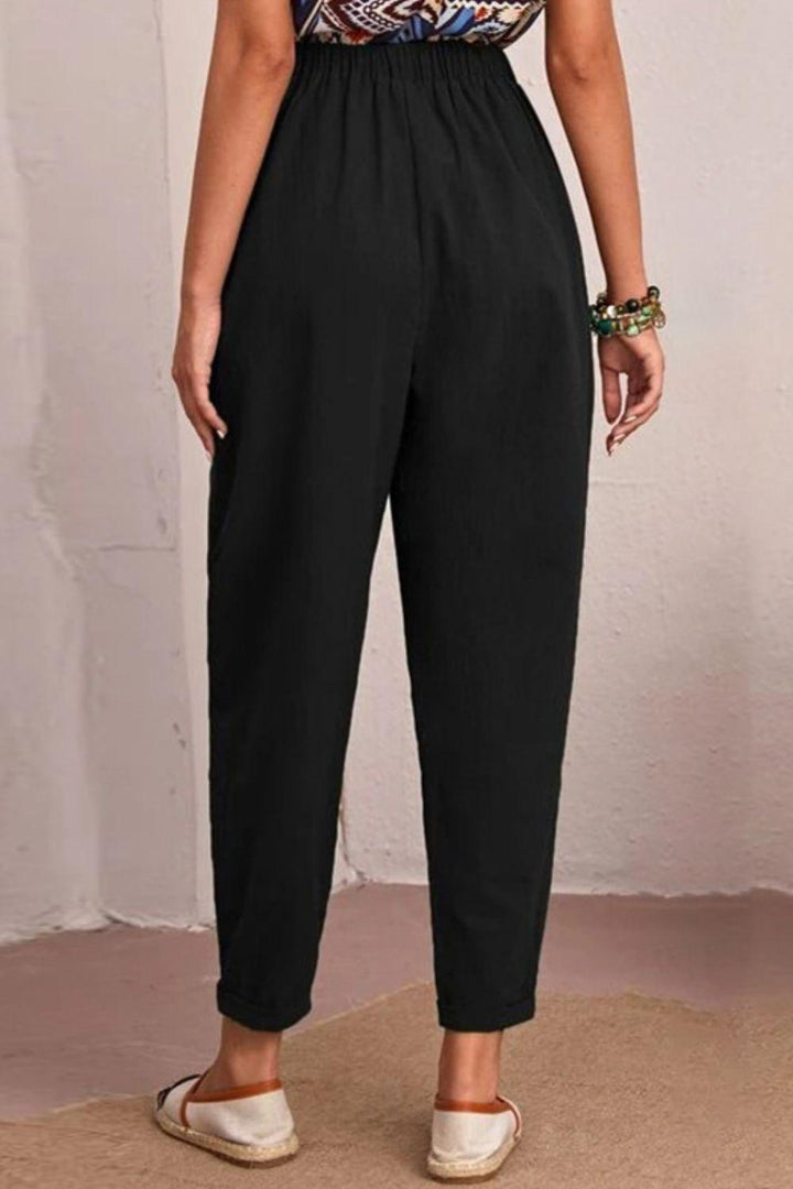 Elastic Waist Pocket Tapered Pants - BELLATRENDZ