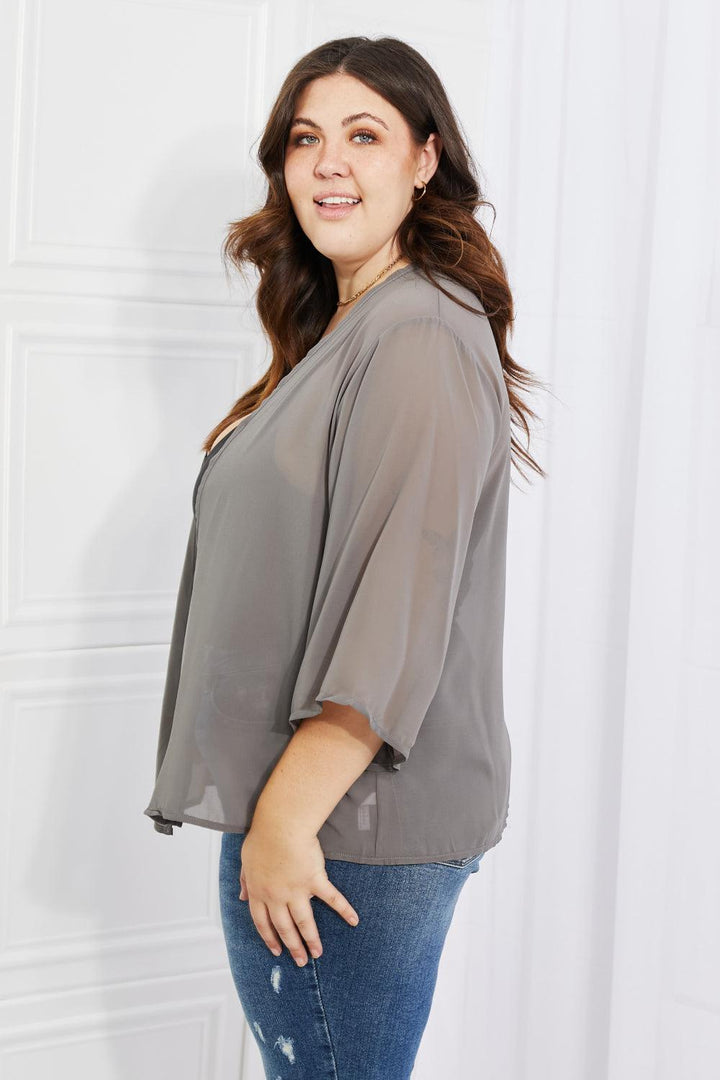 Melody Just Breathe Full Size Chiffon Kimono in Grey - BELLATRENDZ