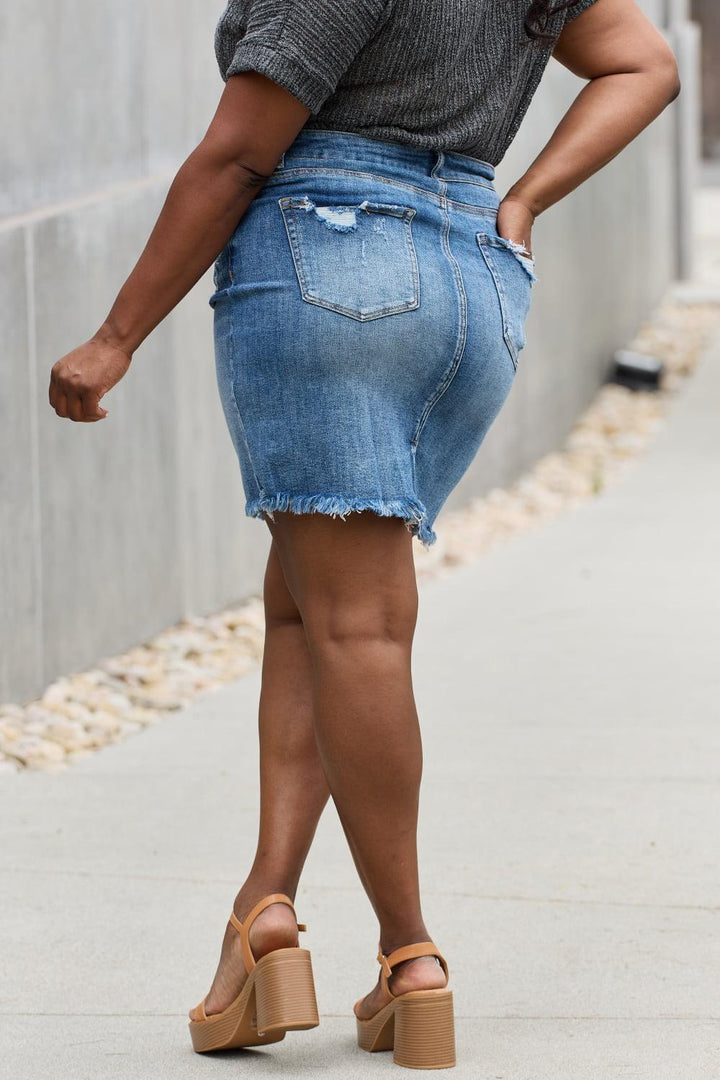 RISEN Amelia Full Size Denim Mini Skirt - BELLATRENDZ