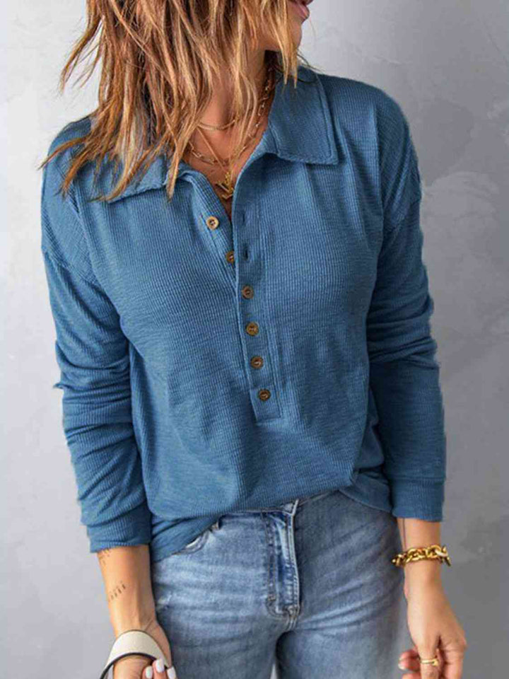 Collared Neck Half Button Top