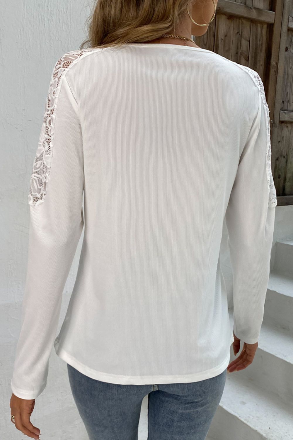 Spliced Lace Notched Neck Top