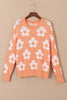 Flower Round Neck Dropped Shoulder Sweater