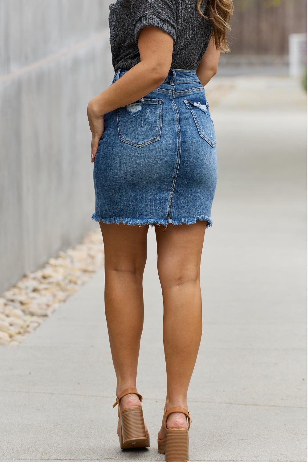 RISEN Amelia Full Size Denim Mini Skirt - BELLATRENDZ