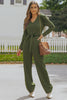 Belted Long Puff Sleeve V-Neck Jumpsuit - BELLATRENDZ