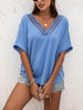 V-Neck Short Sleeve Blouse - BELLATRENDZ