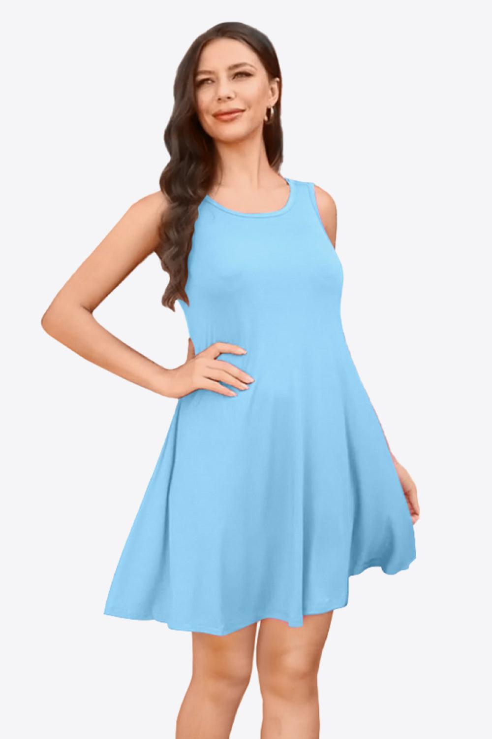 Full Size Round Neck Sleeveless Dress with Pockets - BELLATRENDZ