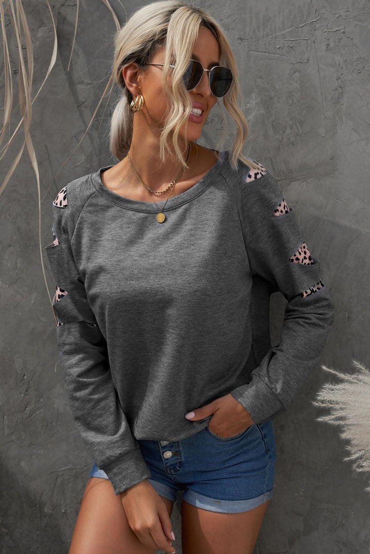 Leopard Patchwork Raglan Sleeve Sweatshirt - BELLATRENDZ