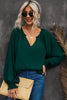 Notched Neck Lantern Sleeve Blouse - BELLATRENDZ