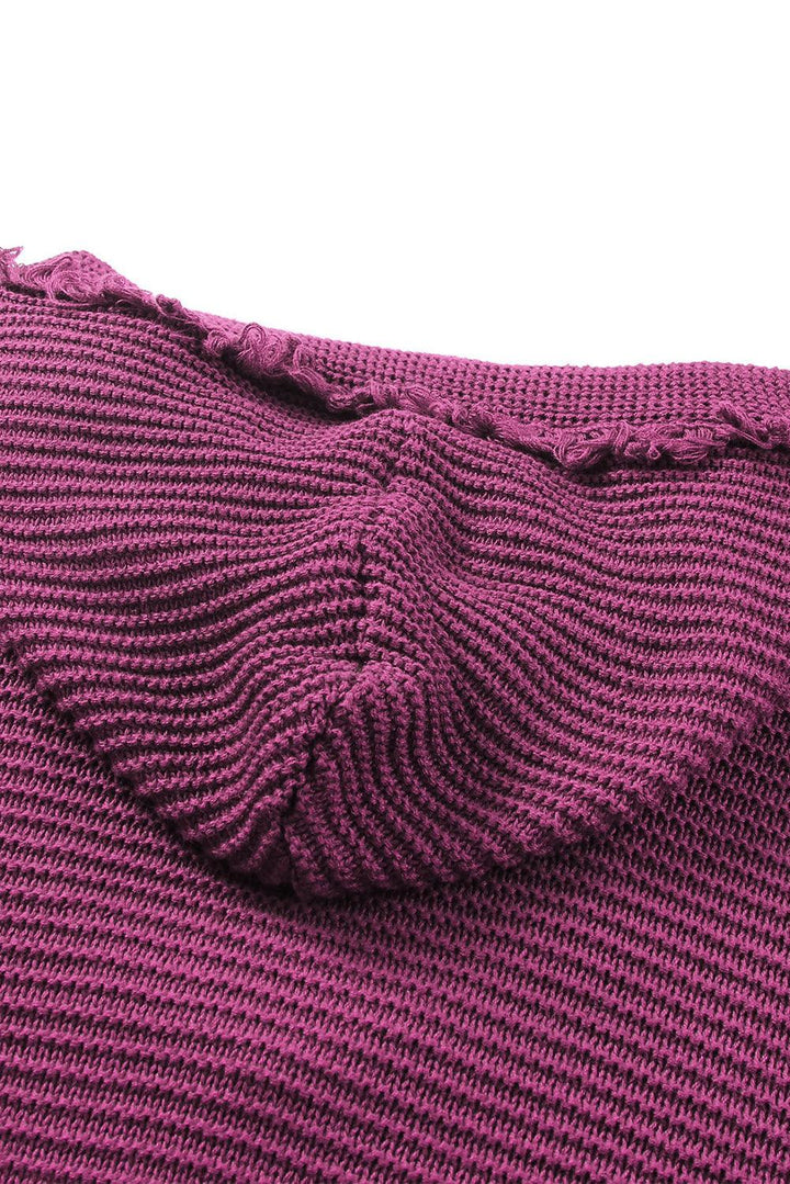 Horizontal Ribbing Fringe Trim Hooded Sweater - BELLATRENDZ
