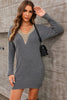 V-Neck Long Sleeve Mini Sweater Dress