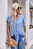 V-Neck Tie Hem Flutter Sleeve Blouse