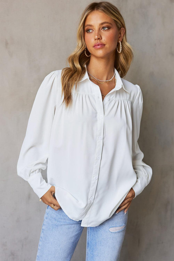 Gathered Detail Puff Sleeve Shirt - BELLATRENDZ