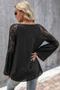 V-Neck Spliced Lace Flare Sleeve Top - BELLATRENDZ