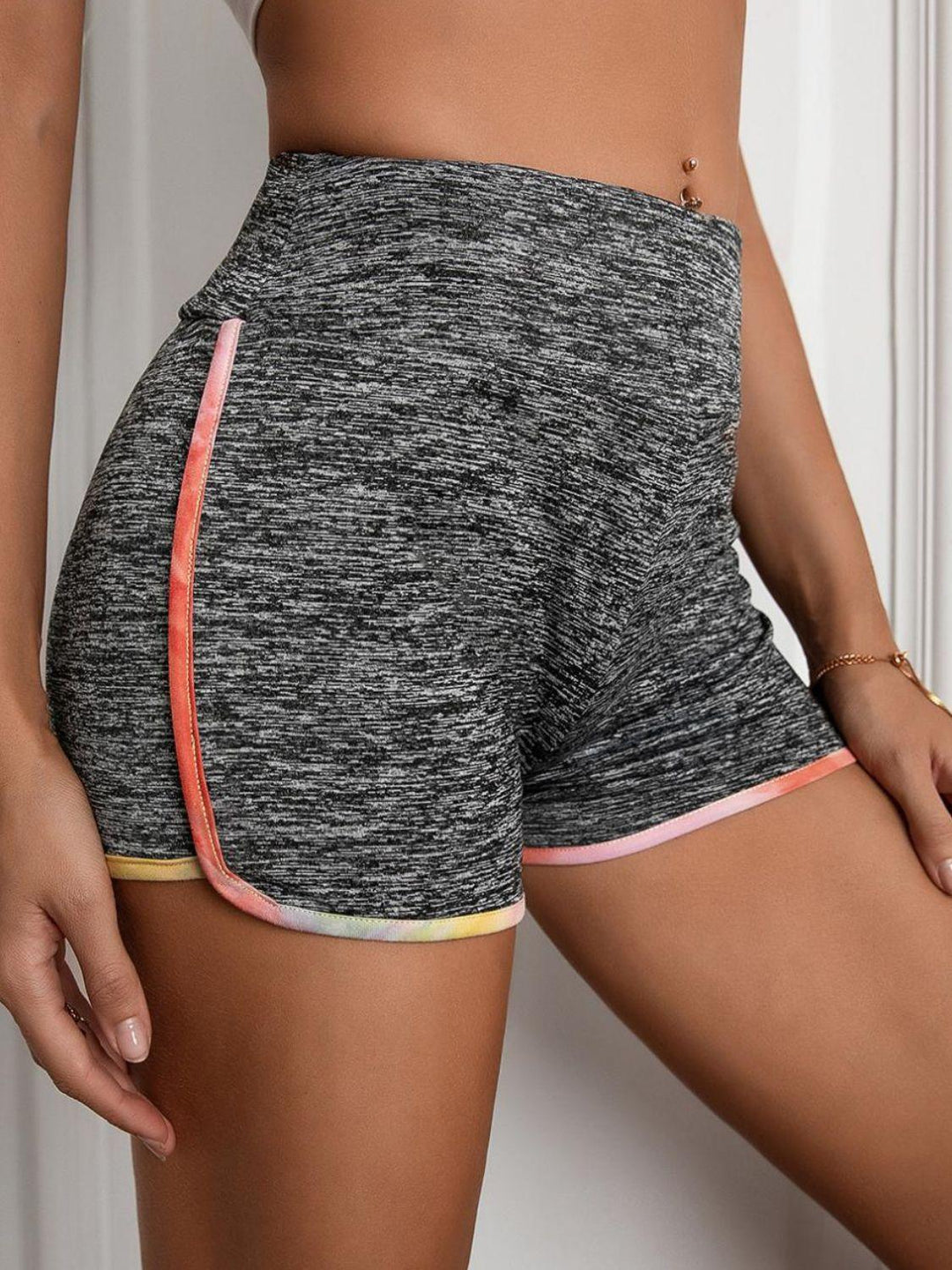 Heathered Wide Waistband Shorts - BELLATRENDZ