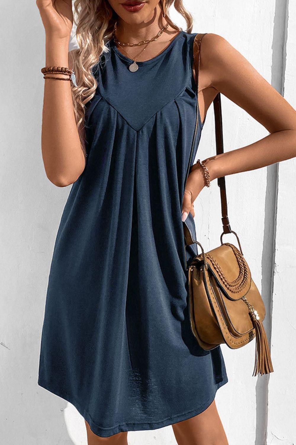 Round Neck Sleeveless Mini Dress - BELLATRENDZ