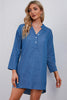 Half-Button Notched Neck High-Low Denim Dress - BELLATRENDZ