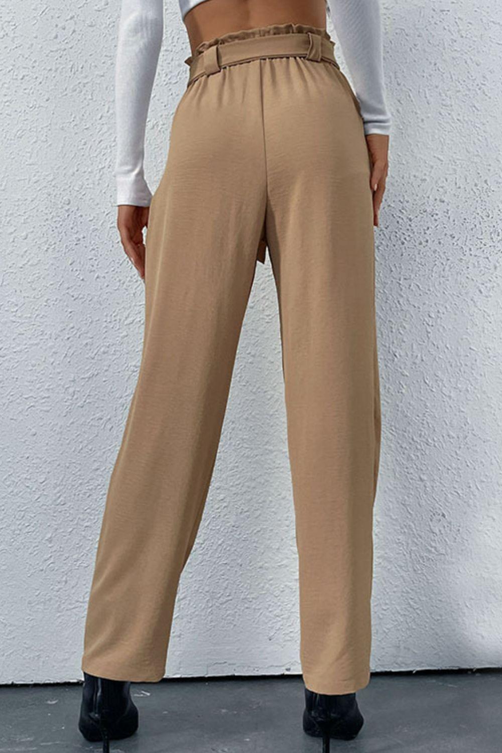 Belted Straight Leg Pants with Pockets - BELLATRENDZ