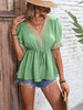 Contrast V-Neck Babydoll Top - BELLATRENDZ