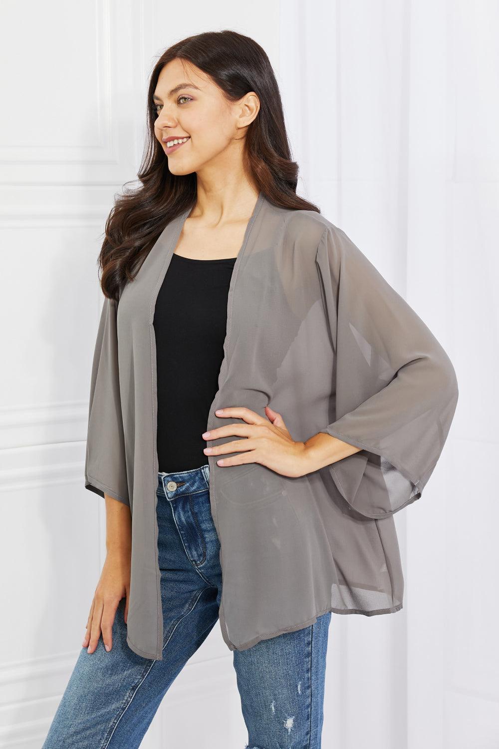 Melody Just Breathe Full Size Chiffon Kimono in Grey - BELLATRENDZ