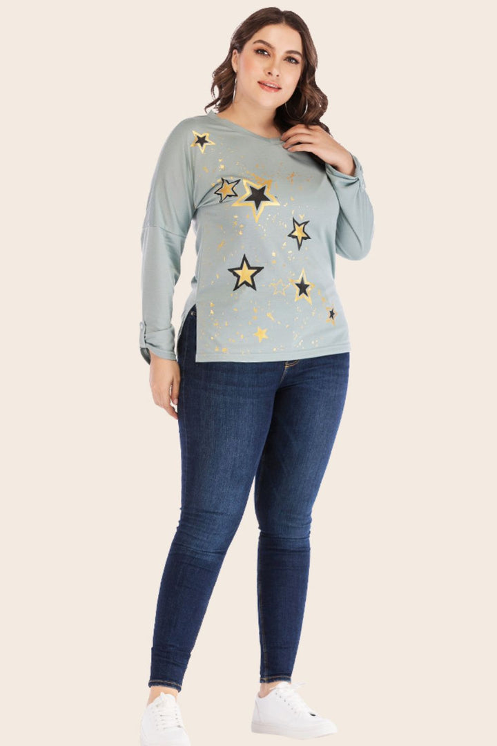 Full Size Star Graphic Slit Dropped Shoulder Top