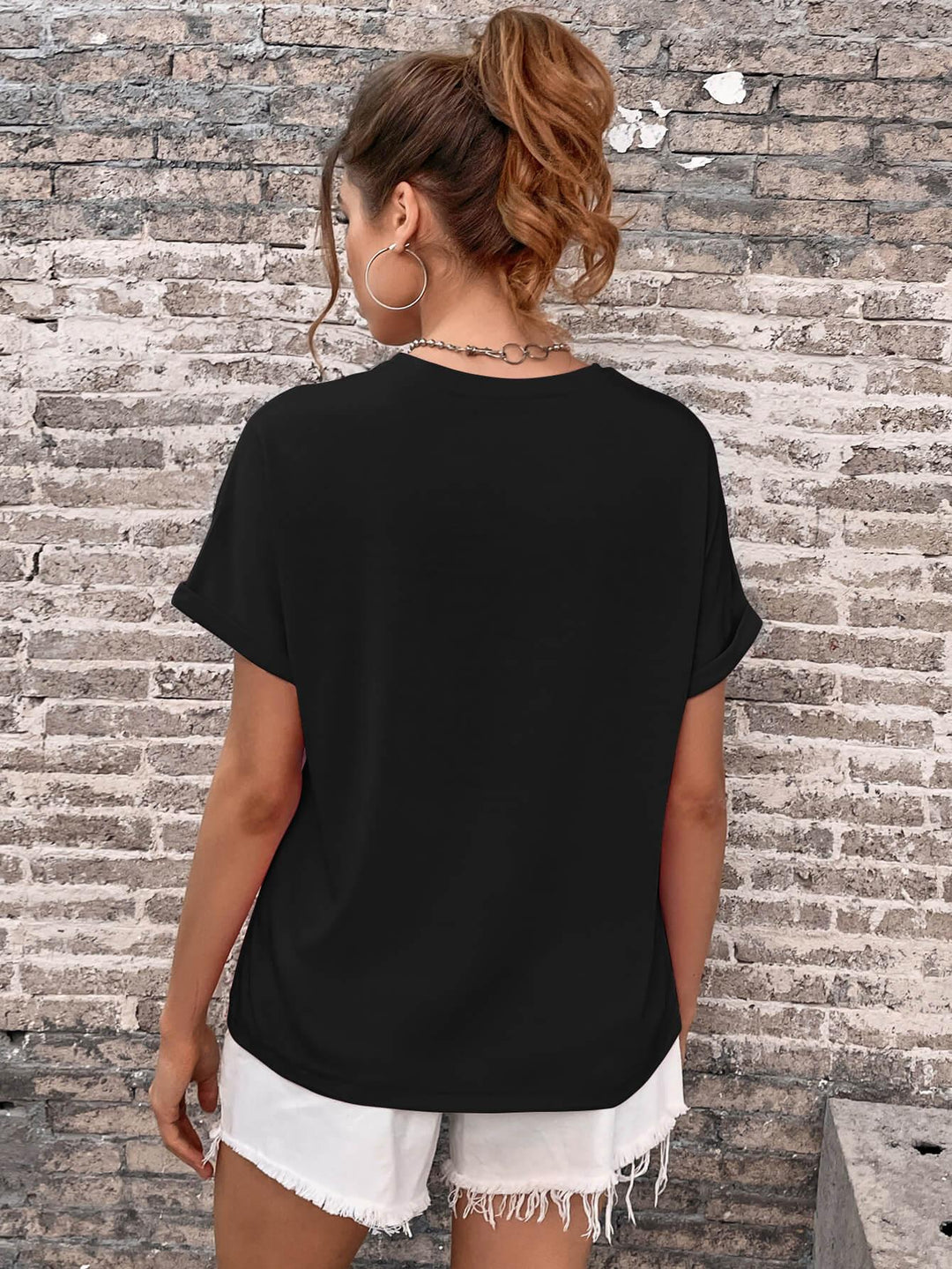 Round Neck Cuffed Sleeve T-Shirt - BELLATRENDZ