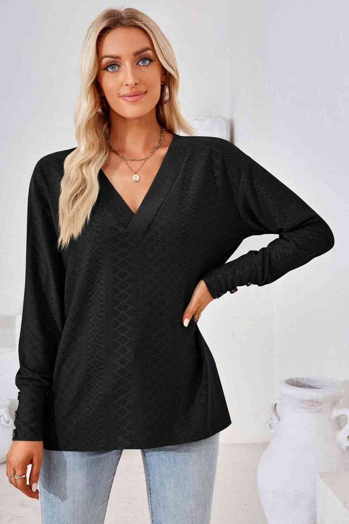 V-Neck Long Sleeve Blouse