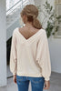 Boat Neck Waffle-Knit Lantern Sleeve Blouse with Pocket