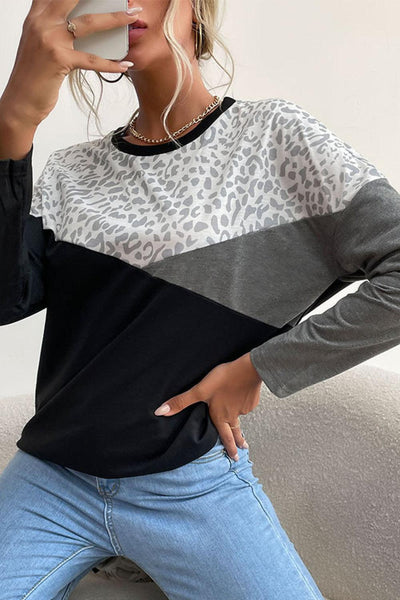 Leopard Color Block Pullover