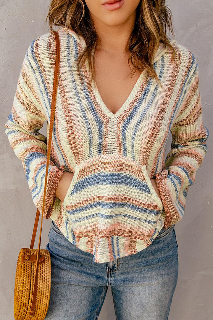 Striped Hooded Sweater with Kangaroo Pocket - BELLATRENDZ