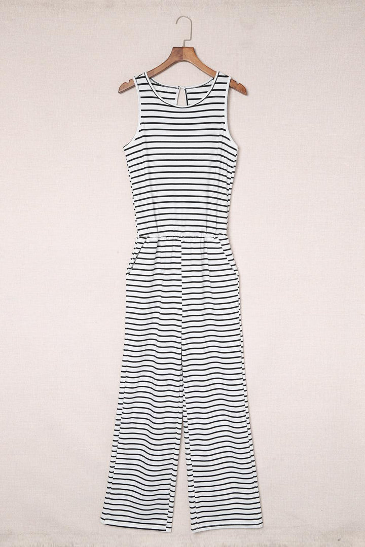Striped Sleeveless Jumpsuit with Pockets - BELLATRENDZ