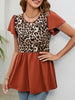 Leopard Round Neck Flutter Sleeve Babydoll Blouse - BELLATRENDZ