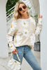 Daisy Print Openwork Round Neck Sweater - BELLATRENDZ