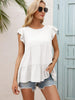 Round Neck Flutter Sleeve Tiered Blouse - BELLATRENDZ